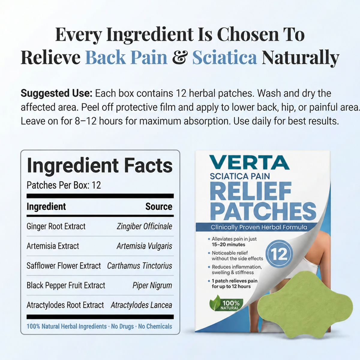 12x Back Pain Relief Patches